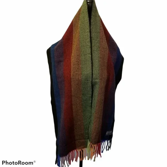 Cashmyarn By Berkshire Colorful Striped Scarf With Fringe Acrylic - Picture 3 of 8